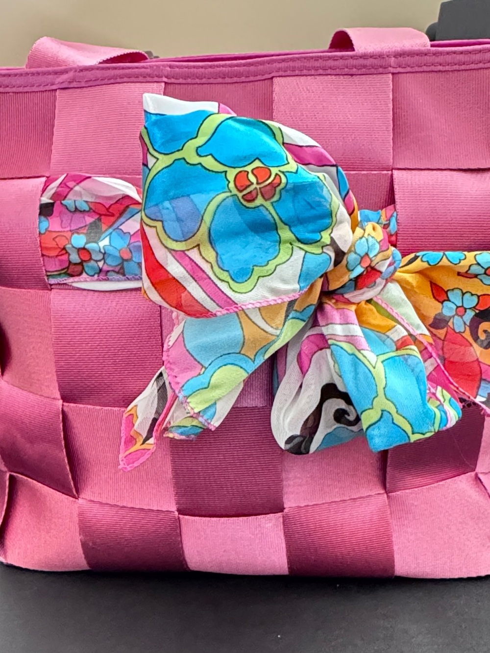 Seatbelt Material Tote Bag in Pink with Shoulder Straps